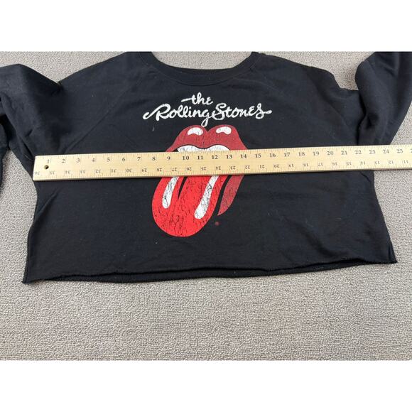 Bravado Large The Rolling Stones Cropped Sweatshirt Black Red Lips Rock Shirt - Picture 4 of 7